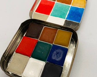 Lovely Handmade Watercolor paint palette -  LIMITED edition 9 half pans in vintage Typewriter Tin with water brush - Free Shipping in US