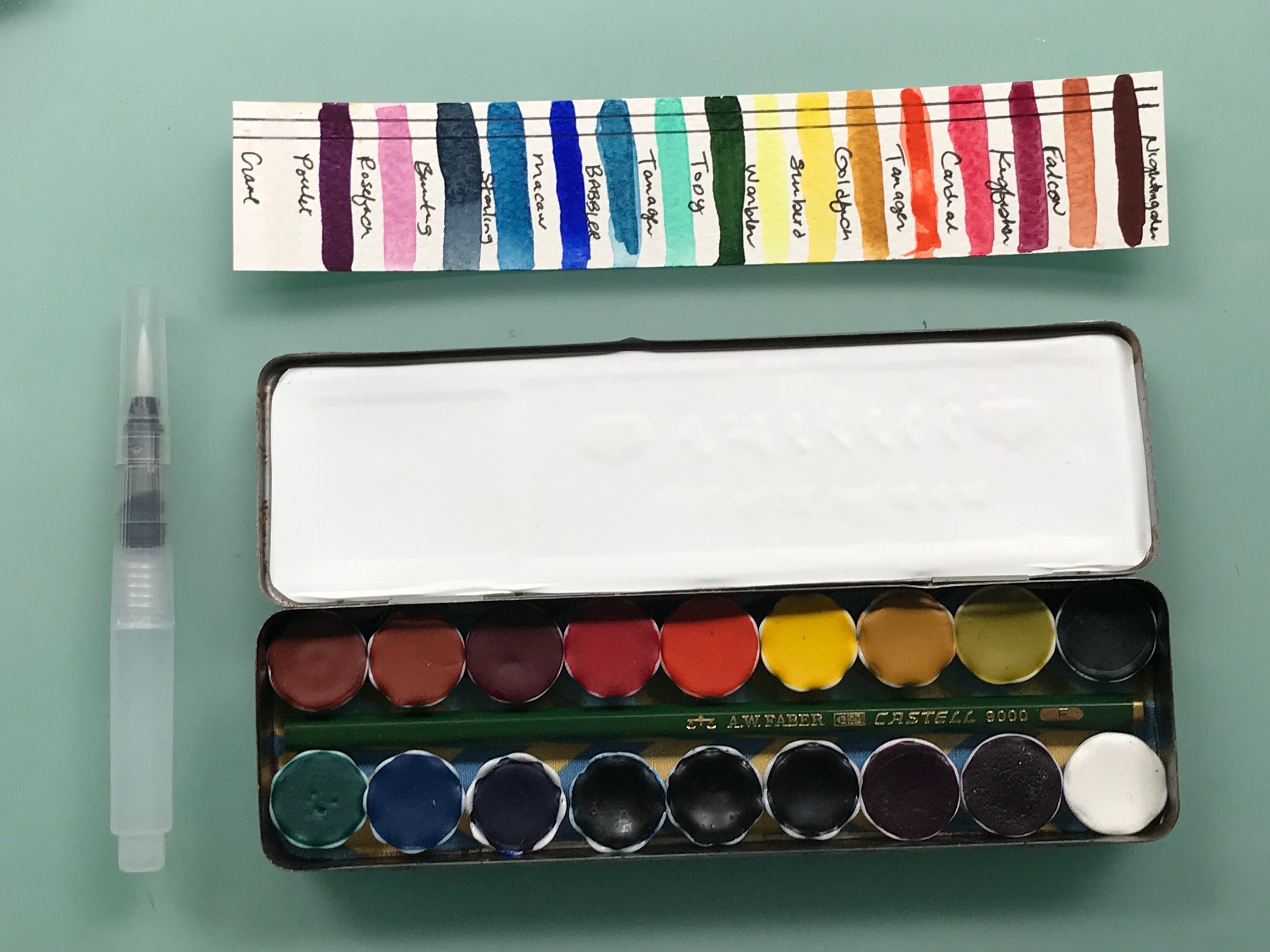 Limited Edition Watercolor Handmade Paint 18 ceramic half pans watercolor paint set in vintage