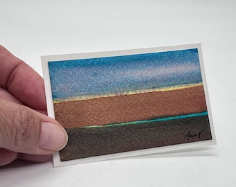 Tiny (Business size card) Hand Painted Watercolor Blank Note Card 3.5 x 2.25 inches with Envelope  Original Art - Landscape Art  Not a Print