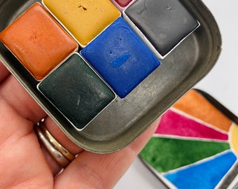 Charming Handmade Watercolor paint palette -  LIMITED edition 6 half pans in vintage Typewriter Tin with water brush - Free Shipping in US