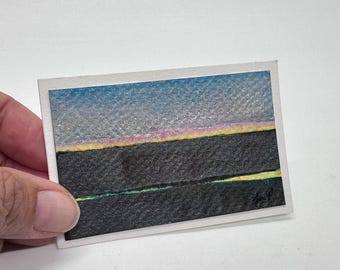Tiny (Business size card) Hand Painted Watercolor Blank Note Card 3.5 x 2.25 inches with Envelope  Original Art - Landscape Art  Not a Print