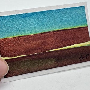 Petite carte de correspondance vierge aquarelle peinte à la main (carte au format professionnel) 3,5 x 2,25 pouces avec enveloppe Art original - Art du paysage, pas une impression