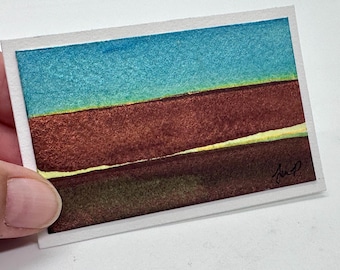 Tiny (Business size card) Hand Painted Watercolor Blank Note Card 3.5 x 2.25 inches with Envelope  Original Art - Landscape Art  Not a Print