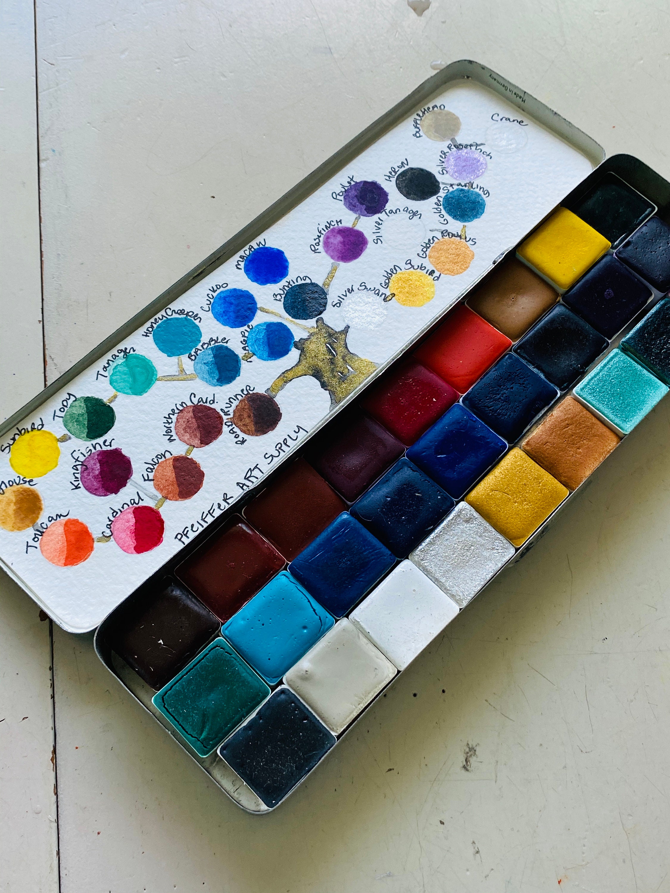 Handmade watercolor paint palette LIMITED edition 27 HALF pan in Pencil Tin