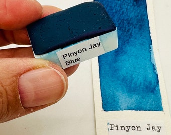 Handmade Watercolor paint Pinyon Jay Blue - PB 15:3 Royal Blue + PG7 Paris Green - Comes in 3 size watercolor pans - Non toxic