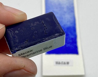 Handmade Watercolor paint PB29 Macaw Ultramarine Blue artist paint - Comes in HALF and WHOLE Pans - Non toxic