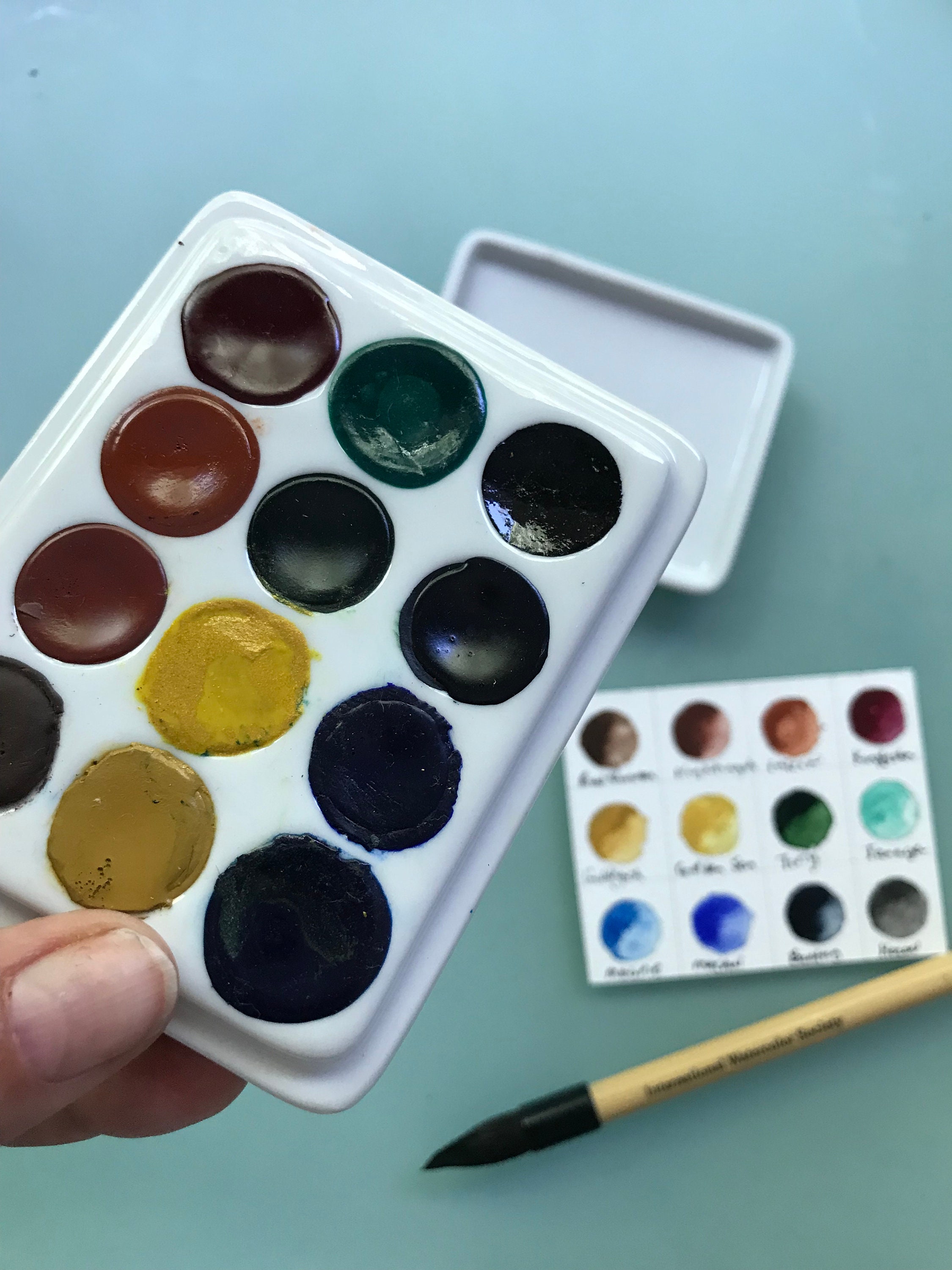 Handmade watercolor paint palette LIMITED edition 12 well hand glazed