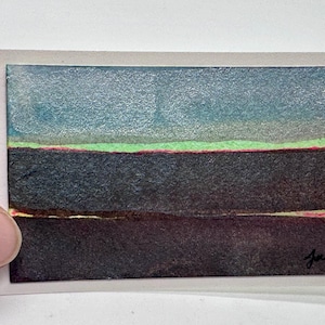 Cartão de nota em branco com aquarela pintada à mão (tamanho pequeno) 3,5 x 2,25 polegadas com envelope Arte original - Arte de paisagem, não é uma impressão