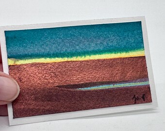 Tiny (Business size card) Hand Painted Watercolor Blank Note Card 3.5 x 2.25 inches with Envelope  Original Art - Landscape Art  Not a Print