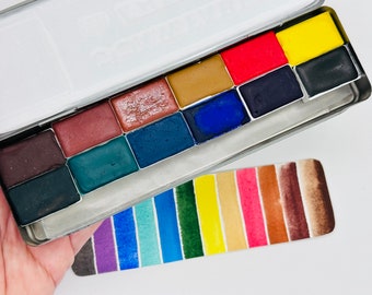 Limited Edition Watercolor Handmade Paint 12 WHOLE pans  watercolor paint set in vintage Pencil Tin FREE Shipping in U.S