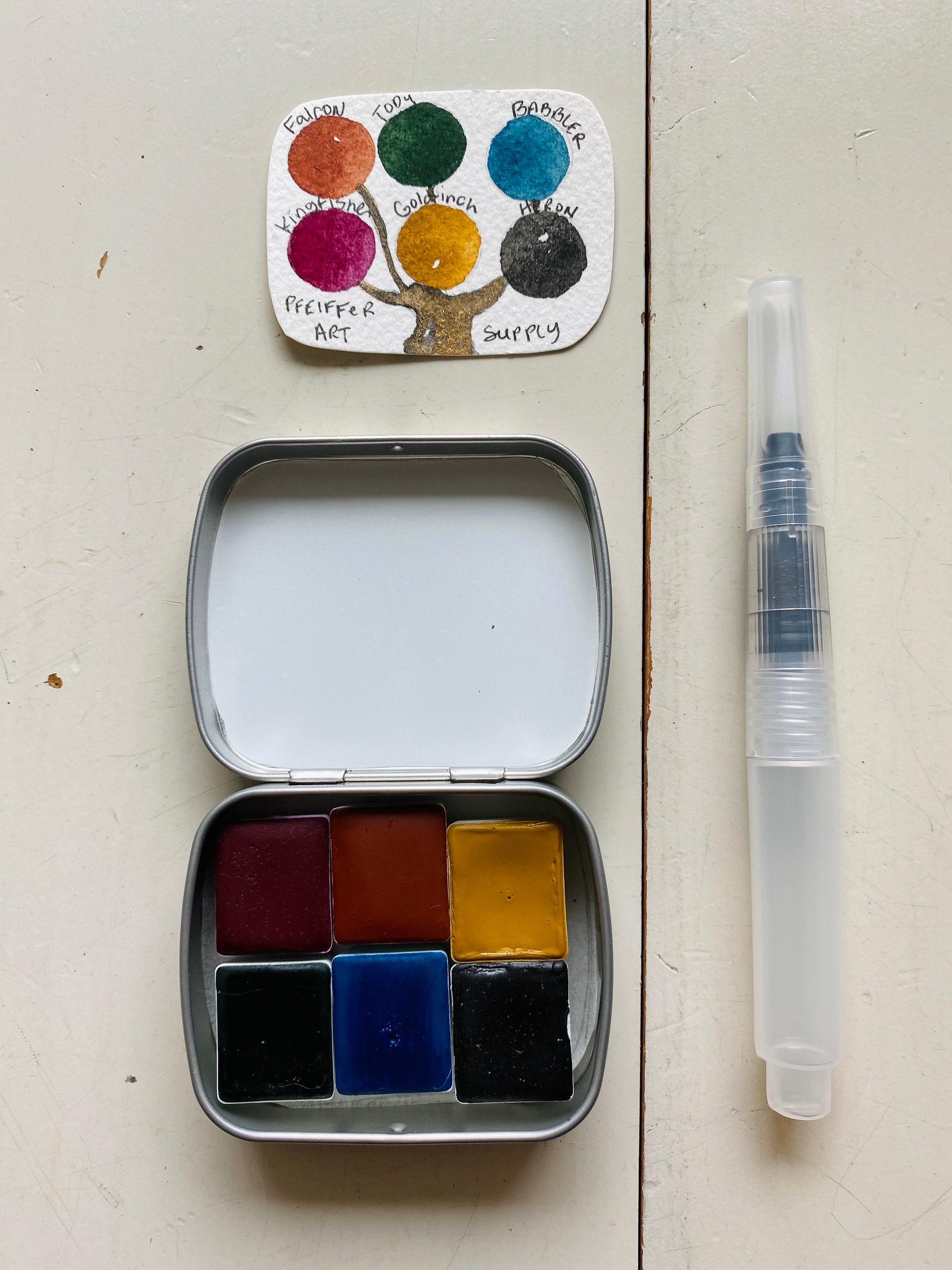 Watercolor handmade travel paint palette tin Mini Tin RAFTER kit