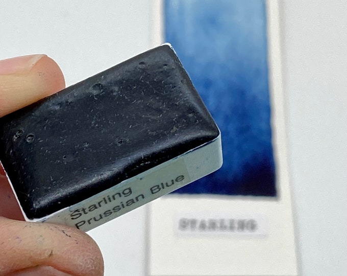 Featured listing image: Handmade Watercolor paint PB27 Starling Prussian Blue LUX artist paint HALF and WHOLE pans -