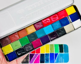 Handmade watercolor paint palette LIMITED edition 27 HALF pan in Pencil Tin