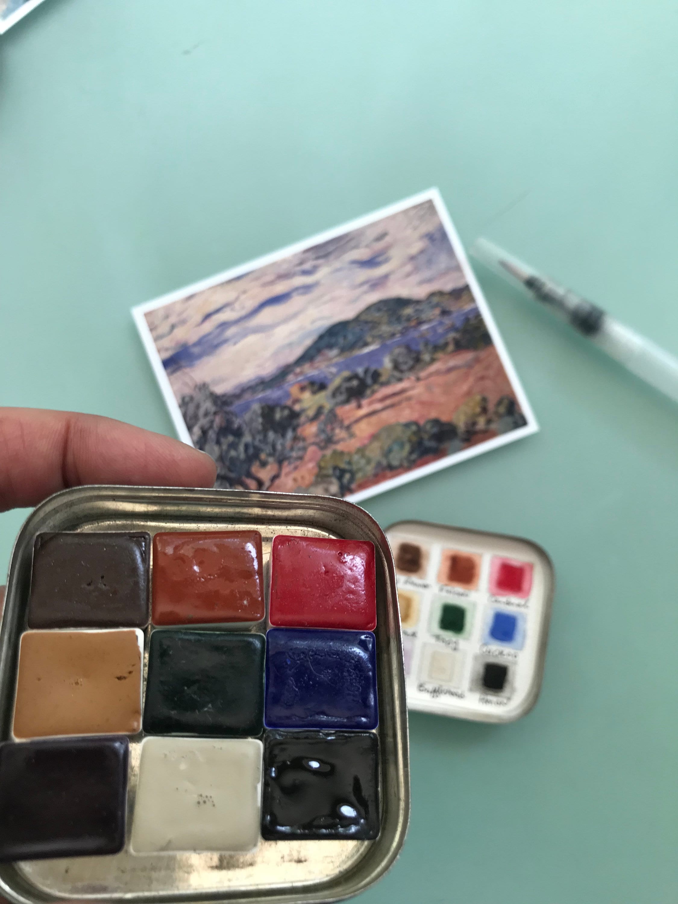 Handmade watercolor paint palette LIMITED edition 9 half pan in vintage