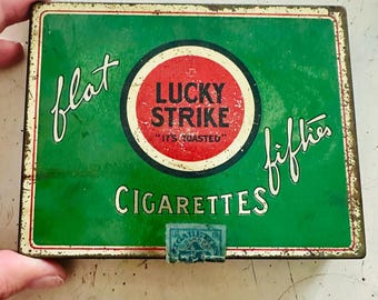 Vintage Lucky Strike Cigar Tin Watercolor Paint Palette - Travel Artist Kit with Empty Gansai XL Pans & Magnetic Storage