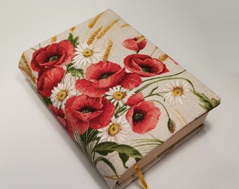 Poppies book cover, Adjustable fabric book cover, Reusable book cover, Paperback book cover, A5 book cover, Book protector