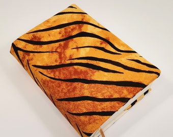 Book cover, fabric book sleeve, adjustable book cover, tiger cover for books