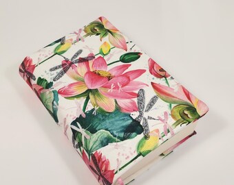 Water lilies book cover, A5 book cover, Reusable book cover, Handmade fabric book jacket