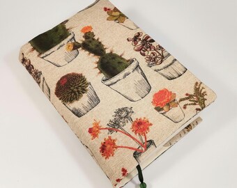 Cactus book cover, Adjustable book cover, Fabric book cover, Reusable book cover, Handmade book case, Paperback book cover, A5 book cover