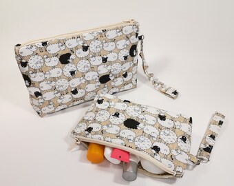 Set of two Cosmetic bags, Makeup bag, Zippered bag, , Makeup bag with zipper and handle