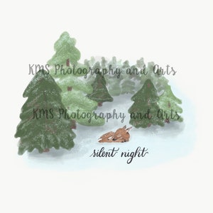 Deer - Silent Night PNG Digital Watercolor