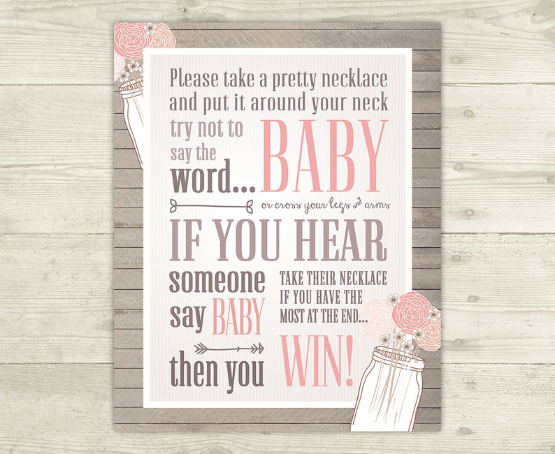 Don T Say Baby Necklace Game Pink Shabby Baby Shower Etsy Don T Say Baby Necklace Game Pink Shabby Baby Shower Etsy
