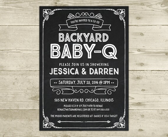 Co Ed Chalkboard Baby Shower Invitation Backyard Bbq Etsy