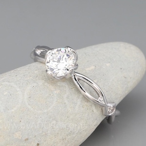 Handmade 14K White Gold Moissanite Engagement Ring | Forever One Mossanite and Diamonds engagement ring Charles & Colvard Moissanite