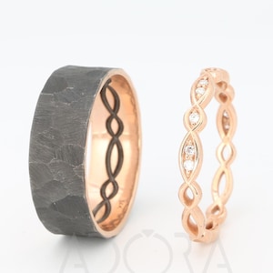 Handmade 14K Rose Gold Celtic Wedding Rings set with Diamonds | 14k rose gold eternity wedding Rings | His and Hers Celtic Wedding Bands Set