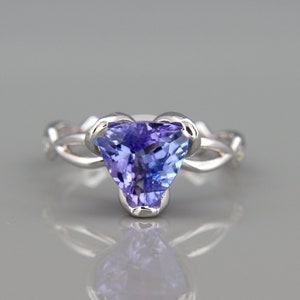 Trillion Tanzanite Engagement Ring | 14k White Gold Ring set with 1.91ct Trillion Cut Tanzanite and Diamonds | Ready to Ship