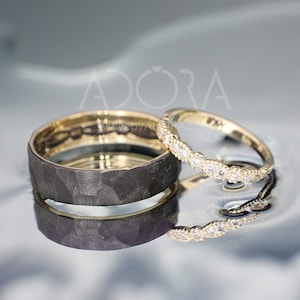 14K Gold Celtic Wedding Rings set with Diamonds| Handmade 14k gold eternity wedding Rings | His and Hers Celtic Wedding Band