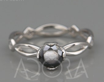 Handmade White Gold Black Diamond Engagement Ring | 14k white gold Engagement Ring set with Black Diamond and Natural Brilliant Diamonds