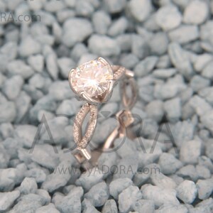 Handmade 14K White Gold Moissanite Engagement Ring | Forever One Mossanite and Diamonds engagement ring Charles & Colvard Moissanite