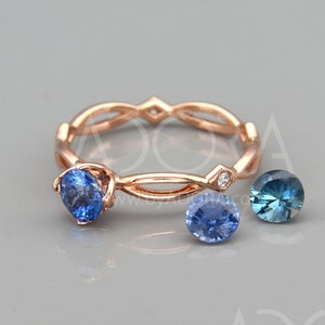 14K Rose Gold Engagement Ring set with Blue Sapphire |14k rose gold Natural Blue Sapphire & Diamonds engagement ring | Sapphire ring