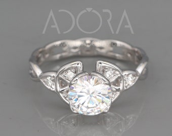 Lab Created Diamond Trinity Knot Engagement Ring | 14k White Gold Triquetra engagement ring set with lab grown diamond and natural diamonds