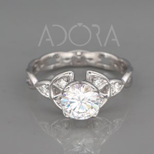Lab Created Diamond Trinity Knot Engagement Ring | 14k White Gold Triquetra engagement ring set with lab grown diamond and natural diamonds