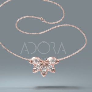 Handmade Marquise Diamond Necklace | 14k Rose Gold Marquise Diamond Pendant | Diamonds Bridal Necklace | Gift for Bride