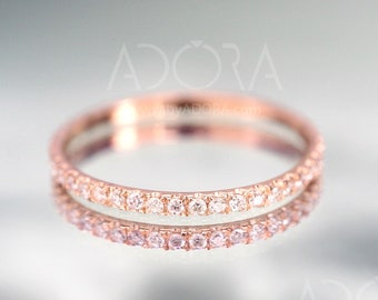 Handmade Thin Brilliant Diamond Wedding Ring | 14k rose gold eternity wedding ring set with brilliant diamonds