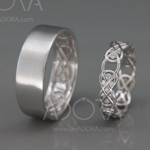 Handmade 14K White Gold Celtic Wedding Rings set with Diamonds | Handmade 14k gold Celtic wedding Rings set | His and Hers Wedding Bands Set