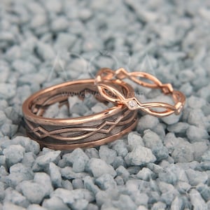 Handmade 14k Rose Gold His and Hers Celtic Wedding Bands Set | Celtic Wedding Rings Set with Natural Diamond | Black Rose Gold Ring