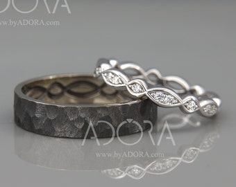 14K White Gold Celtic Wedding Rings set with Diamonds | 14k white gold eternity wedding Rings | His and Hers Celtic Wedding Bands Set