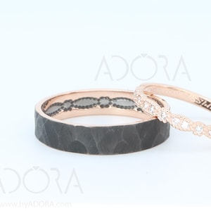 14K Rose Gold Celtic Wedding Rings set with Diamonds| Handmade 14k rose gold eternity wedding Rings | His and Hers Celtic Wedding Band