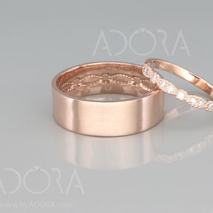 14K Rose Gold Celtic Wedding Rings set with Diamonds| Handmade 14k rose gold eternity wedding Rings | His and Hers Celtic Wedding Band