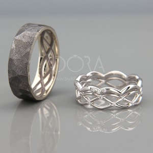 Handmade Diamonds Celtic Bridal Wedding Rings Set | 14k White Gold His and Hers Wedding Band set with diamonds
