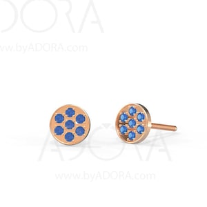 Sapphire studs earrings| Solid 14k rose gold stud earrings set with natural Sapphire 5mm 6mm 7mm| Screw back earrings |fine earrings