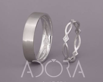 Handmade His and Hers Celtic Wedding Band Set | White Gold Celtic Wedding Ring Set with Diamonds | Eternity Wedding Ring Set with Diamonds