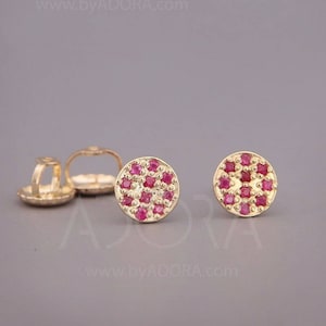 Handmade 14k Gold Natural Ruby studs earrings| Solid 14k gold stud earrings set with natural Ruby 5mm 6mm 7mm|Screw back earrings