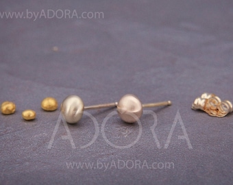 Handmade 14K Gold Pebbles Stud Earrings | Handmade gold half round stud earrings matte style 4mm 5mm 6mm 7mm Stud Earrings| Ball Earrings