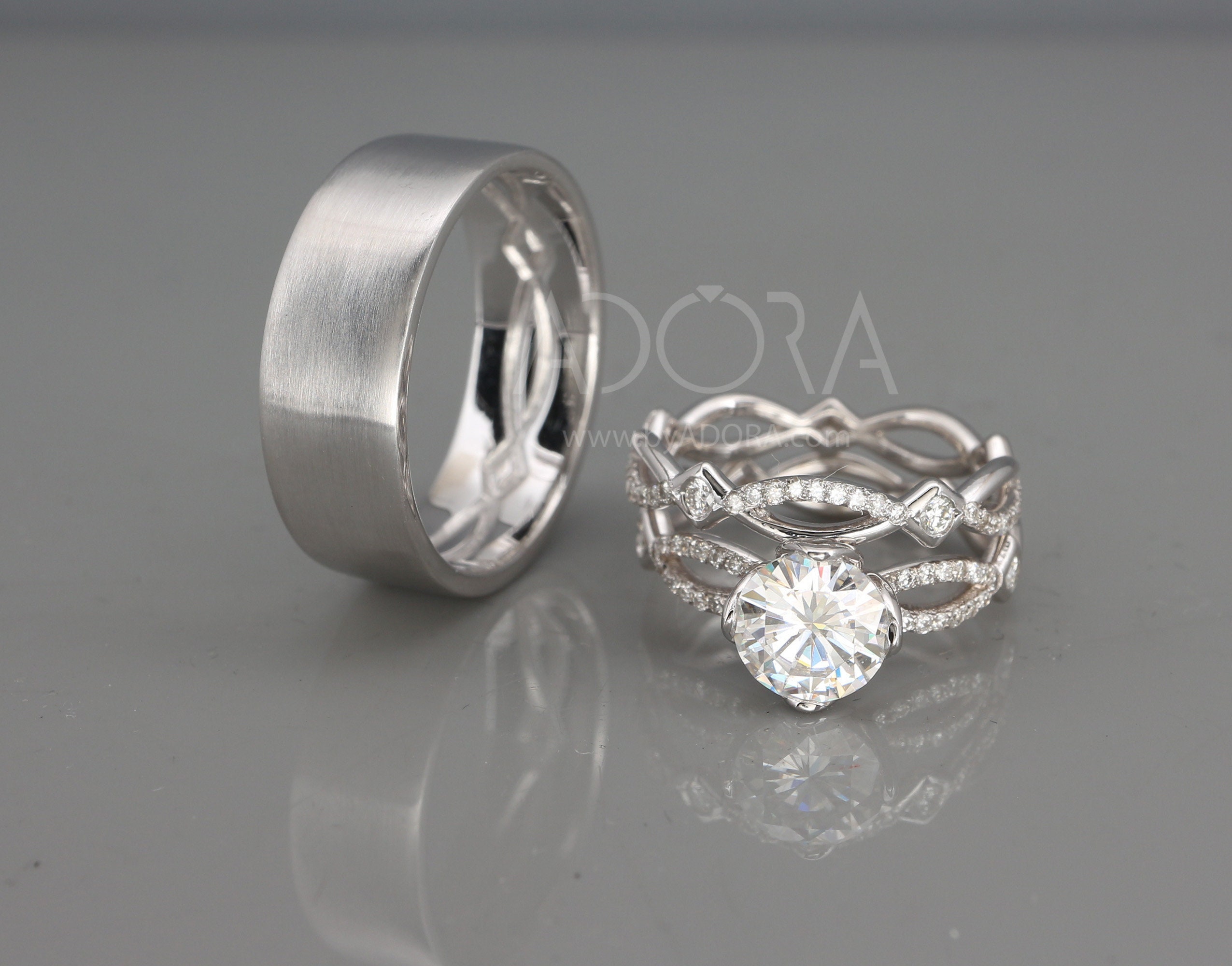 Handmade White Gold Celtic Wedding Rings Set 14k White Gold