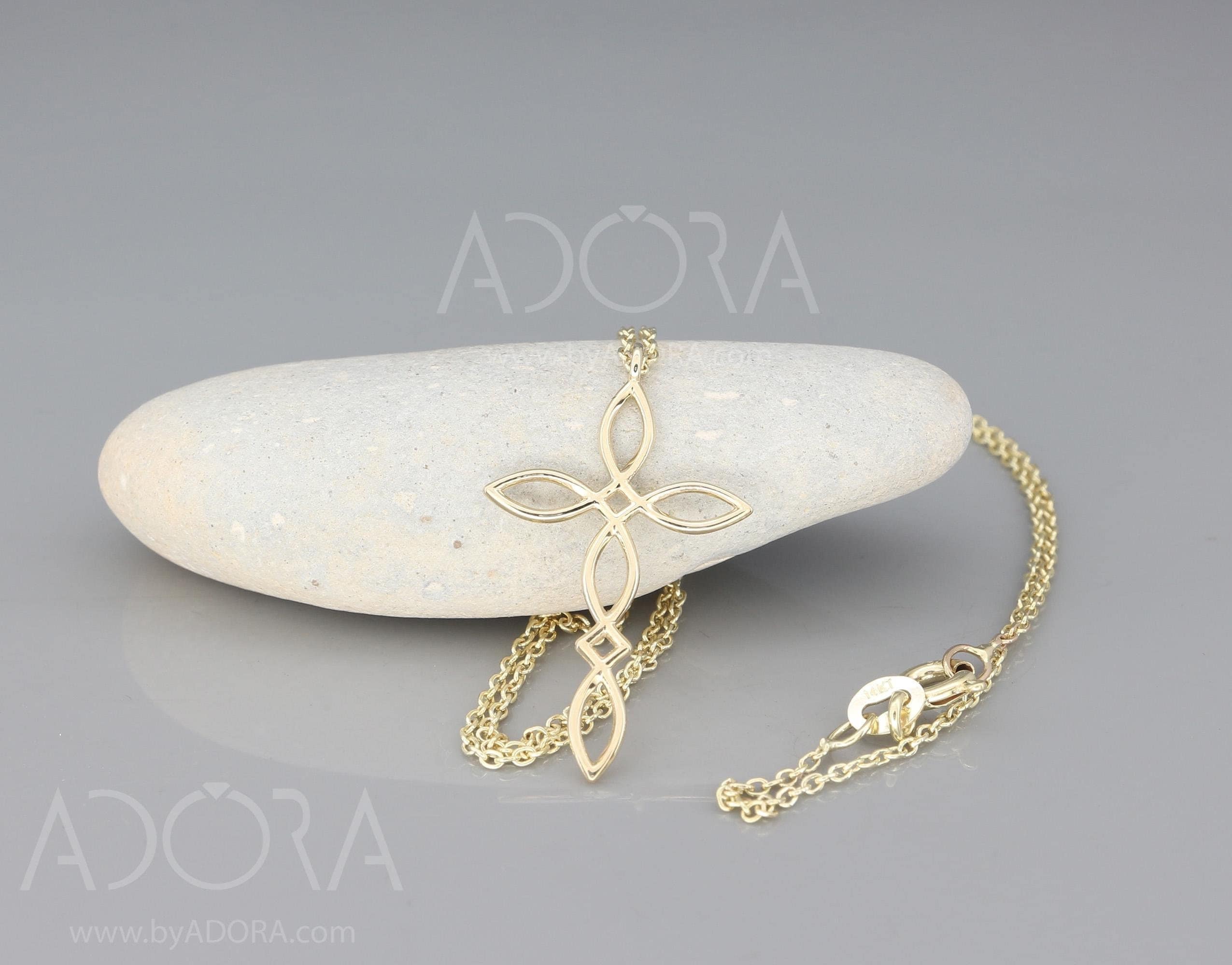 14k Gold Intertwined Celtic Cross Pendant, Elegant Necklace, Gift